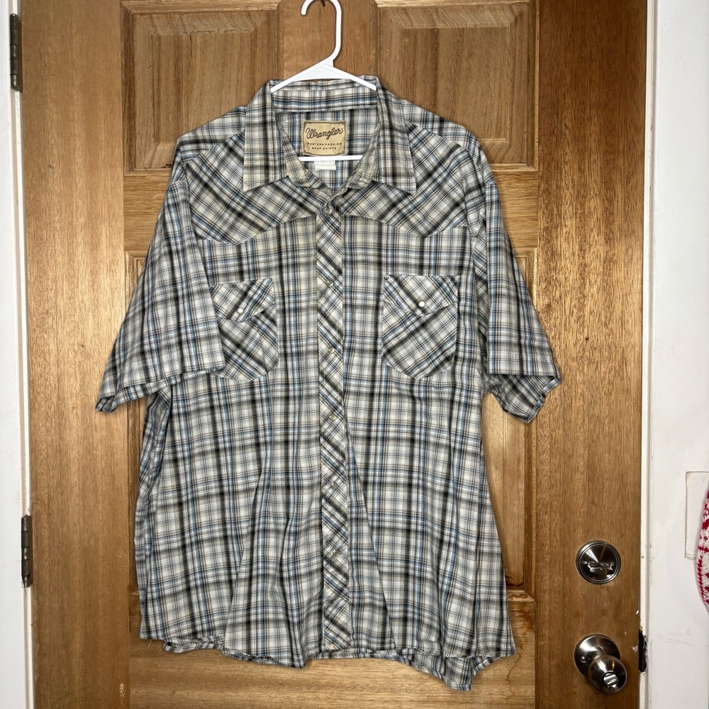 Wrangler Men's Blue gray Plaid Shirt button down size 3XL